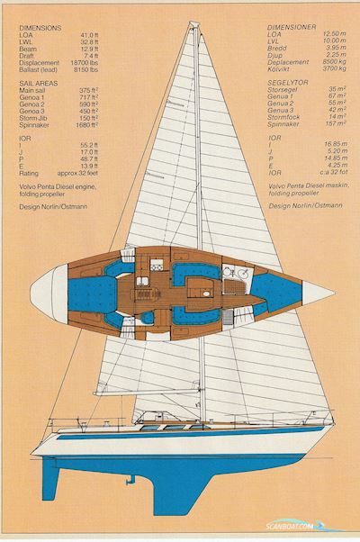 Sweden Yachts 41, Continental  Sejlbåd 1992, med Volvo Penta Diesel 2003T B, 43 Hk motor, Sverige